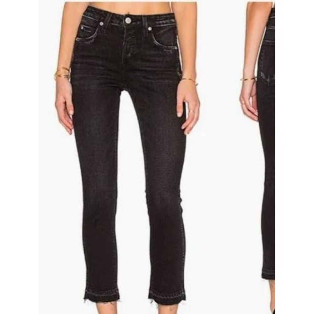 AMO Babe NWOT Rascal Jeans Black Frayed Raw Hem Size 26 Womens‎
